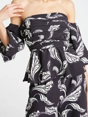 AMUR Women's Eman Off Shoulder Peplum Top in Black Floating Feather Size 4